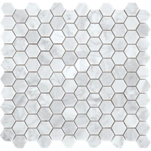 Hexagon Forma Tuscany Marmer Mosaic Tile Mesh-Dipasang Pikeun Lantai sareng Tembok