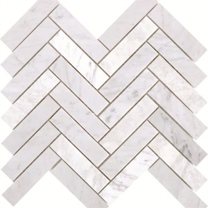Herringbone Forma Tuscany Marble Mosaic Tile Mesh-Lekap Untuk Lantai dan Dinding