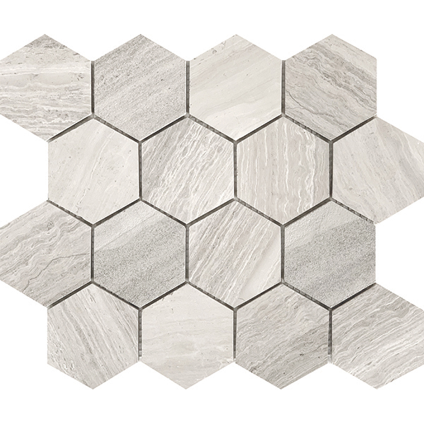 Hexagon Forma Toscanako marmolezko mosaiko-lauza zoruan eta horman muntatutako sarean