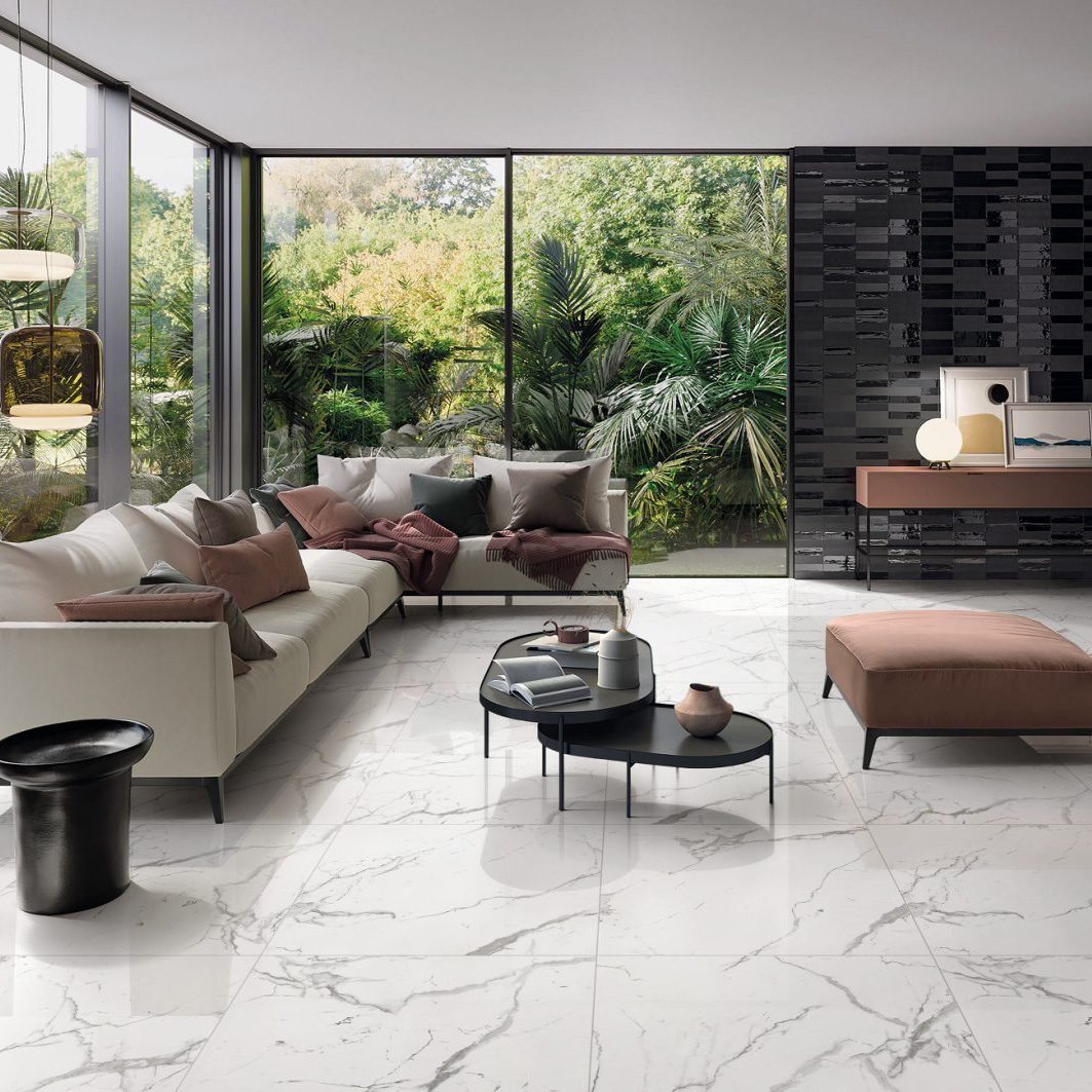 Venato Carrara White Marble Look Porcelain Tile in 600x600mm Matt and Polished Finish