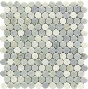 Penny Round Natural Marble Dombo Mosaic Tile Mesh-Yakamisikidzwa Yepasi uye Rusvingo