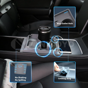 NITOYO Cup Holder 4-in-1 Multifunctional Center Console Organizer Tray Fits for Tesla Model 3/Y