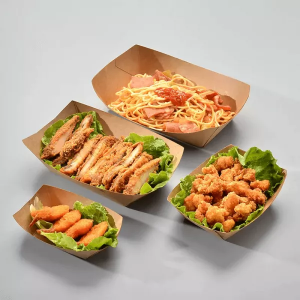 Disposable food packaging for takeaway food boat trays