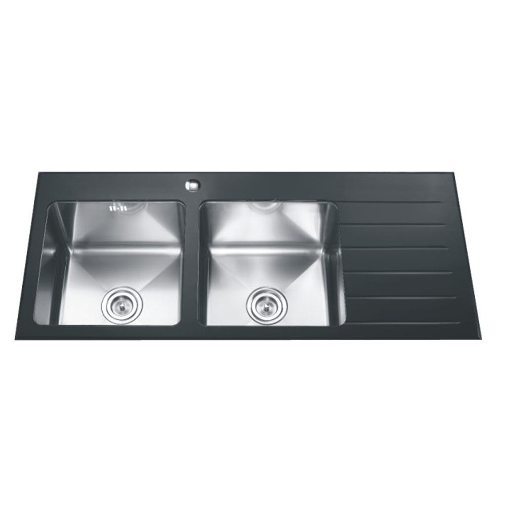 Double Bowl Tempered Glass Kitchen sink Black NU521 Featured Image