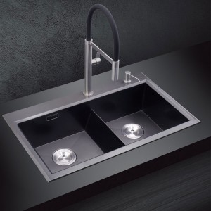 Factory directly Deep Undermount Laundry Sink - PVD Handmade Stainless Steel 304 Double Bowl Kitchen Sink NM629 – NODMA