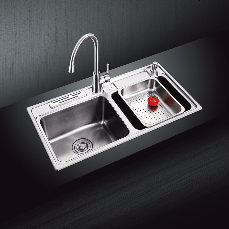 SUS304 Rectangular Double Bowl Kitchen Sink With Drainer
