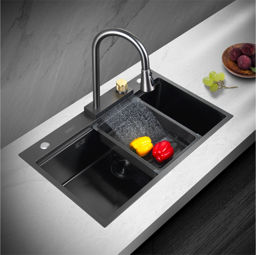PVD Waterfall Stainless Steel Sink with Overmount Faucet NM568H-P