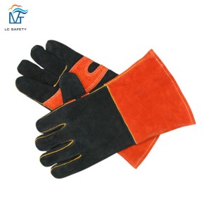 Gants de barbecue en cuir de vache, résistants à la chaleur, gants de Protection épais et longs, Orange