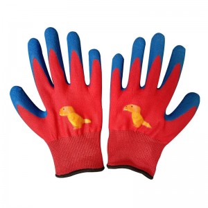 Child Breathable Latex Dipping Glove Outdoor Play Glove with Cartoon Dinosaur Print Yellow Blue Cute Protection Glove