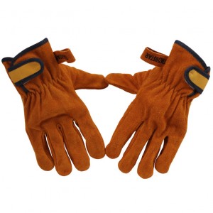 ခံနိုင်ရည်ရှိသော Elastic Wrist အညိုရောင် Cowhide Driver Leather Work Gloves ဝတ်ဆင်ပါ။