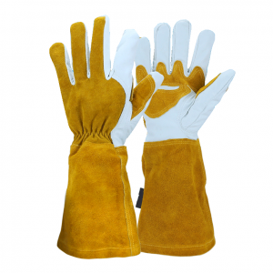Yellow Cowhide Leather Garden Glove Padded Palm Elbow Long Sleeve Prevent Puncturing Size Fits Most Glove