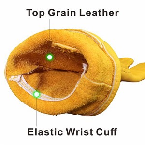 Yellow Cowhide Leather Tear Resistant Planting Digging Gardening Gloves