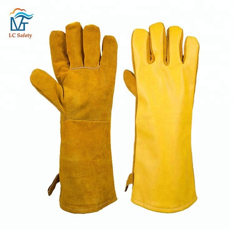 Heat Resistant Anti Abrasion Cow Split Leather Grill Bakery Gloves 