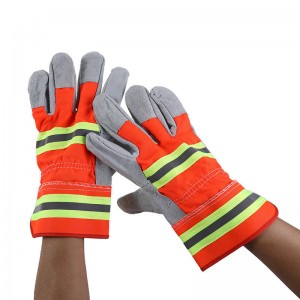 蛍光反射布ショートレザー溶接手袋断熱労働保護全身手袋