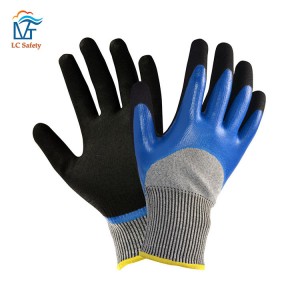 13 Gauge Gray Cut Resistant Sandy Nitrile Half Coated Glove Smooth Finish Glove