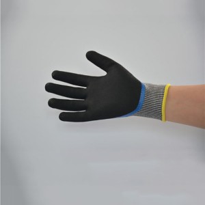 13 Gauge Găng tay phủ một nửa cát Nitrile chống cắt màu xám Găng tay hoàn thiện mịn