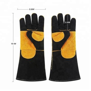 Жовто-чорні шкіряні зварювальні рукавички без хрому та подвійної долоні