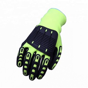I-Neon Yellow Non Slip Nitrile Mechanics Impact Work Gloves
