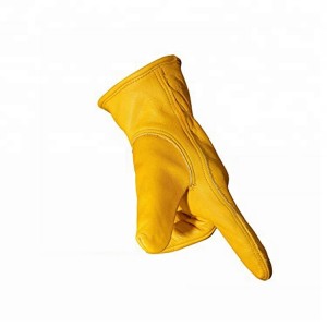 Yellow Cowhide Leather Tear Resistant Planting Digging Gardening Gloves