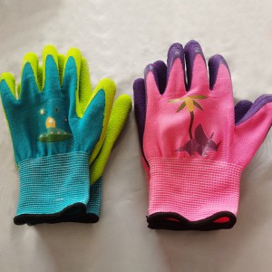 Child Breathable Latex Dipping Glove Outdoor Play Glove with Cartoon Dinosaur Print Yellow Blue Cute Protection Glove