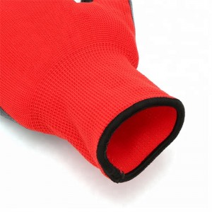 Rode polyester gebreide zwarte gladde nitril gecoate werkhandschoenen