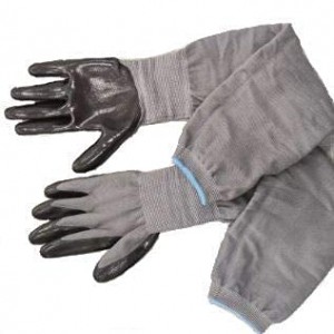 ស្រោមដៃថែសួនដែលមានដៃអាវវែង 13g Polyester Knitted Gardening Glove មិនរអិល ស្រោមដៃសុវត្ថិភាពការងារជាប់បានយូរ