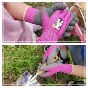 Dostosowane dziecięce rękawice ogrodnicze 15g poliestrowe dzianinowe rękawice ochronne dla dzieci powlekane pianką lateksową do zabawy gliną