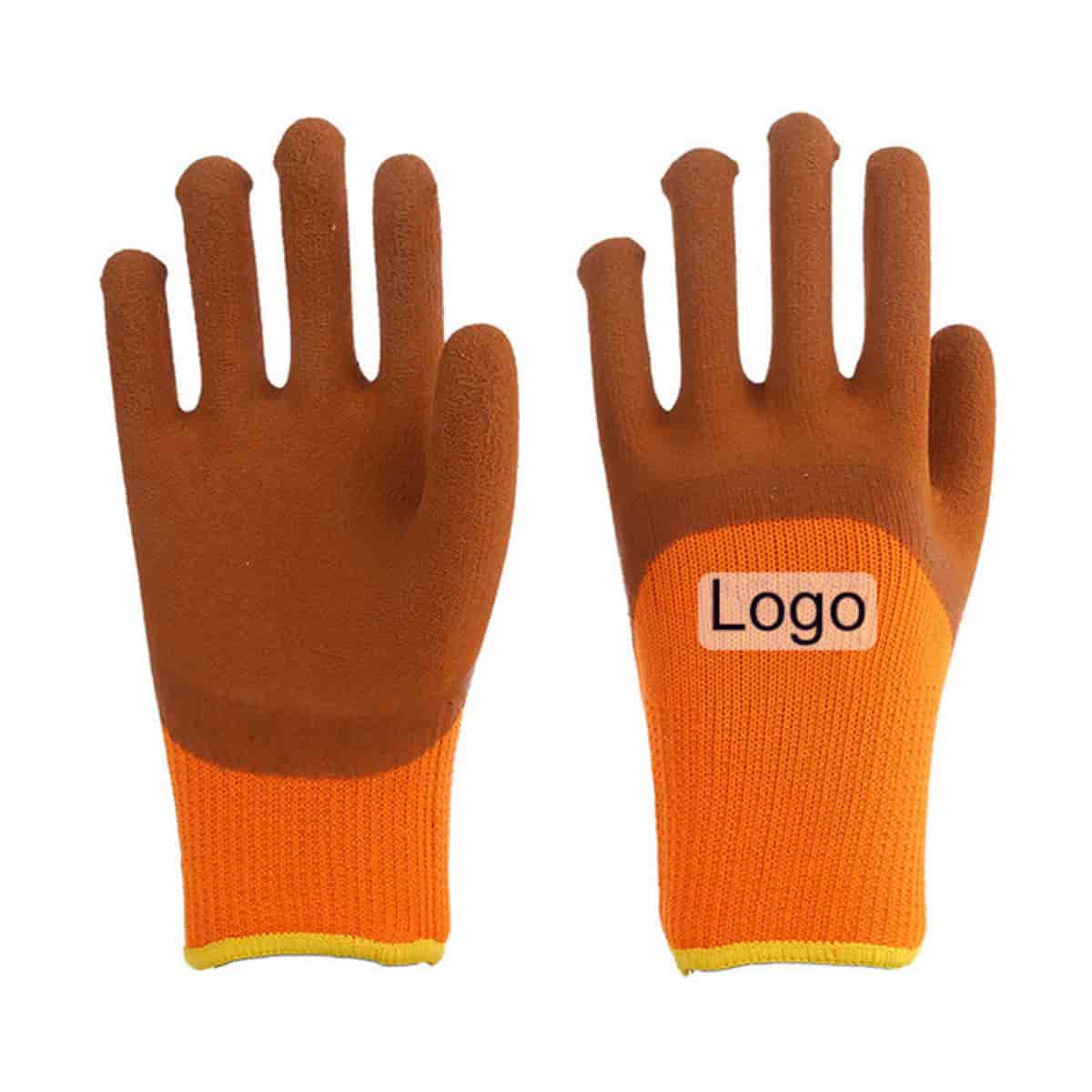 Anti Slip Crinkle Latex Coated Terry Knitted Gloves Winter Warm Construction Safety Thermal Work Gloves
