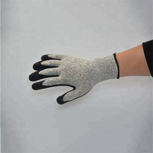 13г ХППЕ рукавице отпорне на индустријске резове са пешчаним нитрилним премазом на длану