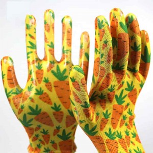 Yard Farming Colored Pattern Nitrile Smooth Coated Gardening Gloves Bulk