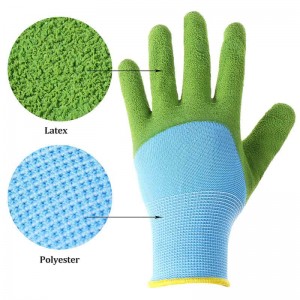 Дитячі садові рукавички з логотипом OEM з латексним гумовим покриттям Зелені антиабразивні робочі рукавички для дітей DIY