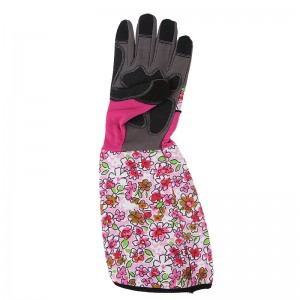 Pink Flower Print Microfiber Cloth Handsker til Havearbejde Damer Lang Plantning Rose Beskæringshandsker