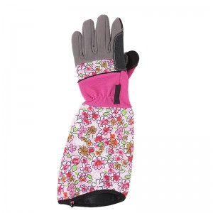 Pink Flower Print Microfiber Cloth Handsker til Havearbejde Damer Lang Plantning Rose Beskæringshandsker