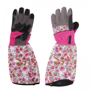 Pink Flower Print Microfiber Cloth Gloves for Gardening Ladies Long Planting Rose Pruning Gloves