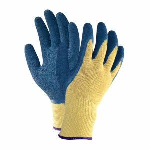 Gants enduits de paume froissée en latex bleu de polyester de mesure 10 de protection de main de construction