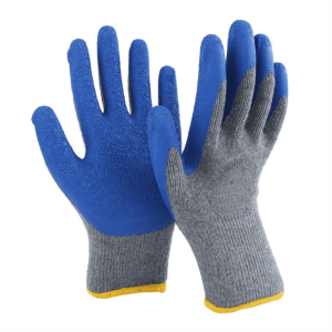 Guants de protecció de mà de construcció de polièster blau de calibre 10 amb palma arrugada de làtex