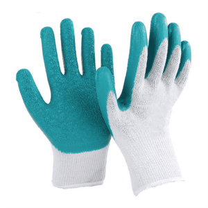 Construction Hand Protective 10 Gauge Polyester Blue Latex Crinkle Palm Coated Gloves