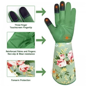 Găng tay làm vườn dài tay màu xanh lá cây/xanh lam có trọng lượng nhẹ