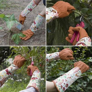 لمبی بازو خواتین چرمی باغبانی کے کام کے دستانے واٹر پروف کٹائی تراشنے والے دستانے