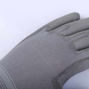 OEM Logo Grey 13 Gauge Polyester Nylon Palm Dipped PU Working Gloves