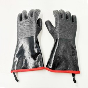 グリル用ロング耐熱手袋防水耐火耐油黒ネオプレン厚みのある手袋