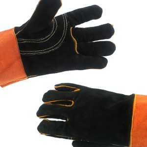 Koe lederen grill hittebestendige BBQ-handschoenen oranje dikkere lange beschermingshandschoen