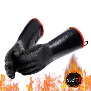 Lange hittebestendige handschoen voor grill Waterdichte brandwerende oliebestendige zwarte neopreen dikkere handschoenen