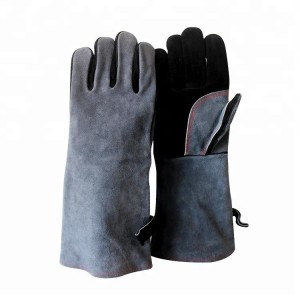 Läderugnsgrill Värmebeständig matlagningsgrillhandskar för brännskador BBQ Steam-handskar