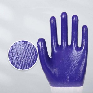 Робочі рукавички з поліестеру OEM фіолетового кольору з повним покриттям з нітрилу 13 г