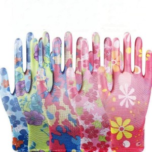 Vrtlarske rukavice od poliestera otpornog na habanje sa cvjetnim uzorkom odštampane PU presvučene
