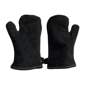 luva churrasco 2 doigts doublure en coton entièrement fendue en vache noire guantes para asados ​​pour fours hollandais