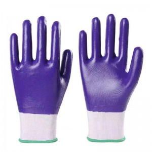 13g Polyester OEM Purple Color Nitrile Full Coated Work Gloves