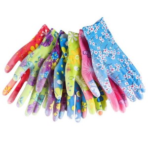 Vrtnarske rokavice iz poliestra, odpornega proti obrabi, s potiskanim cvetličnim vzorcem