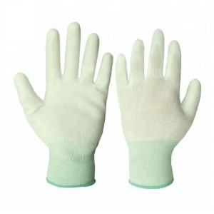 Găng tay làm việc phủ lòng bàn tay bằng vải polyester PU màu trắng 13 thước